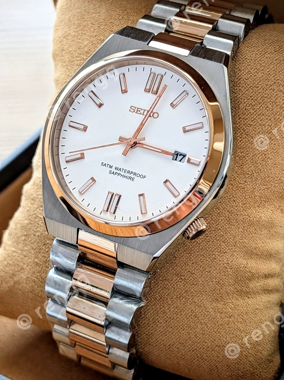 40mm White Seiko Two-Tone Stainless Steel Men's Mod Dress Watch Sapphire